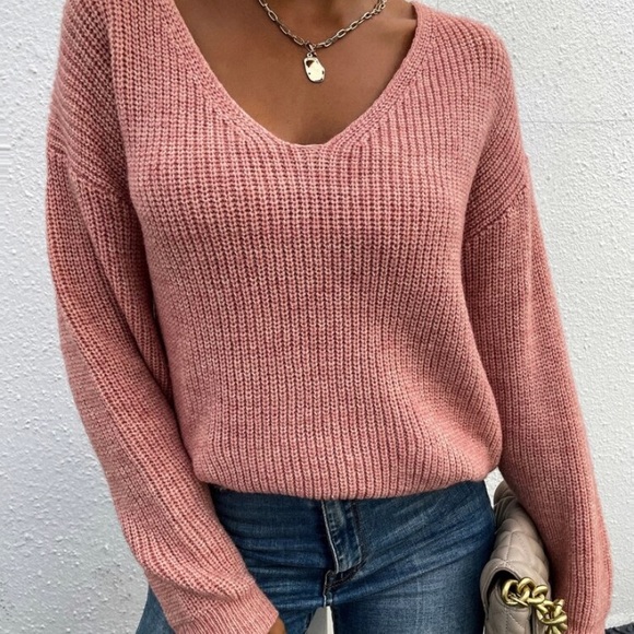 New Cozy Strappy Open Back Lace V-Neck Sweater - Picture 2 of 9